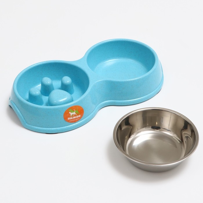 Миска двойная для медленного кормления 30,5 х 17 х 5 см, голубая Миска двойная для медленного кормления 30,5 х 17 х 5 см, голубая