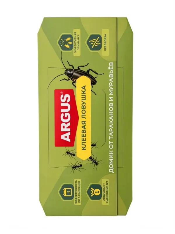 Клеевая ловушка ARGUS от тараканов домик, набор 4 шт.