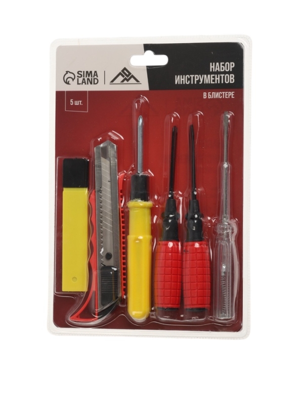 Набор инструментов в блистере ЛОМ, нож, отвертки PH1 и SL5, 2 в 1, индикаторная, 5 шт. Набор инструментов в блистере ЛОМ, нож, отвертки PH1 и SL5, 2 в 1, индикаторная, 5 шт.