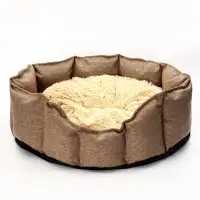 Лежанка для кошек и собак, 65&times;50&times;20 см, рогожка, искусственный мех, коричневая