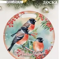 Доска разделочная сувенирная Дарим Красиво &laquo;Птицы.С новым годом&raquo;, d=25.5 см, дерево, разноцветная