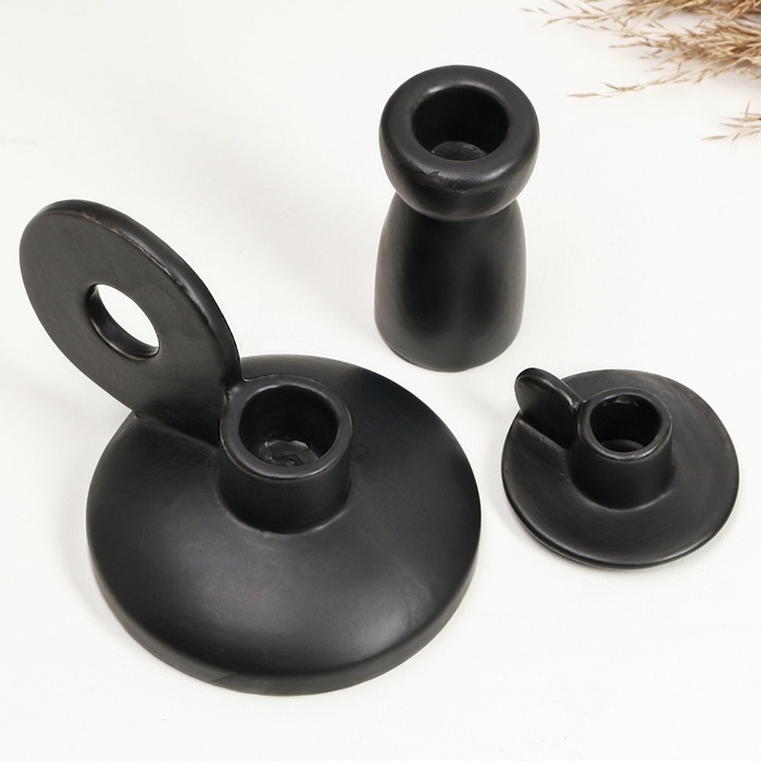 Набор подсвечников Набор подсвечников "Лео, Лунд, Саймон" черный глянец, 3шт/8х10см/4х8см/3х6см