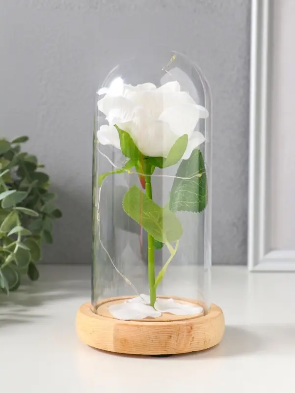 Фигурка световая колба RISALUX &laquo;Роза&raquo;, LED - ночник, 3&times;ААА, белый, 9.5&times;9.5&times;19.5 см