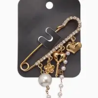 Булавка "Ключик от сердца", l=6.5, цвет белый в золоте