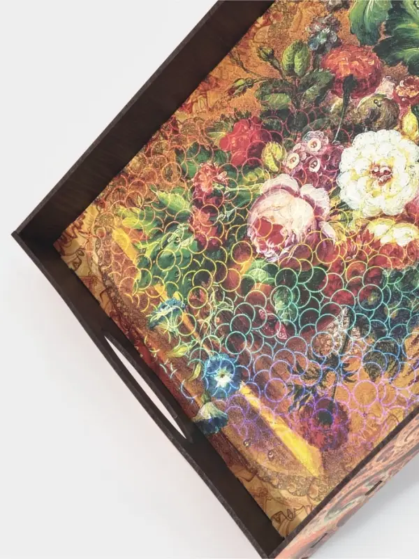 Поднос с ручками Дарим Красиво &laquo;Цветы&raquo;, дерево, 30&times;20&times;4.5 см, разноцветный