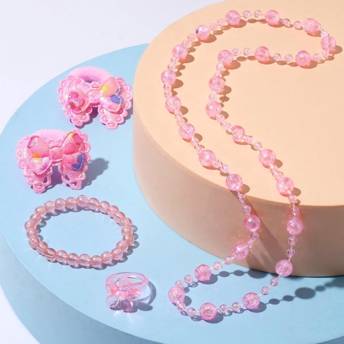 Комплект детский «Выбражулька» 5 предмета: 2 резинки, бусы, браслет, кольцо, бантики, цвет МИКС Комплект детский «Выбражулька» 5 предмета: 2 резинки, бусы, браслет, кольцо, бантики, цвет МИКС