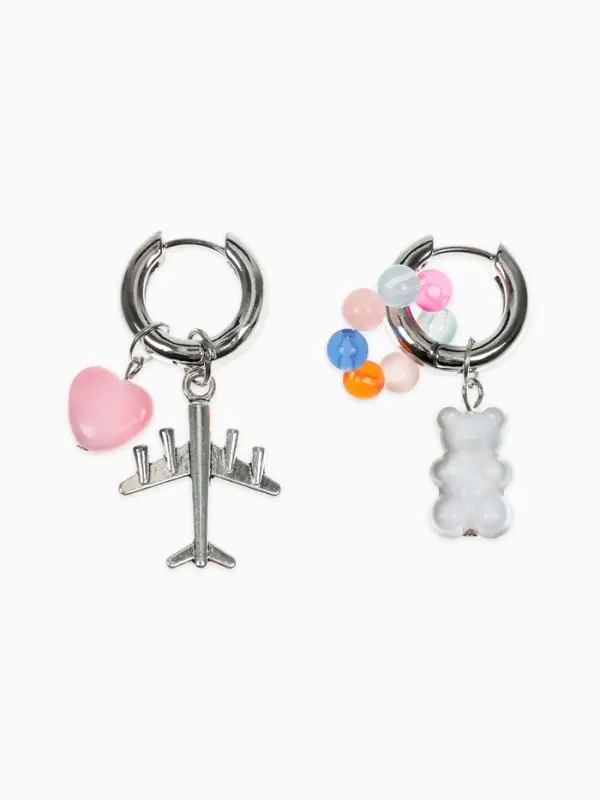 Серьги со съёмным элементом &laquo;Трансформер&raquo;, мишка и сердце, цветные в серебре