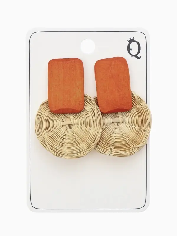 Серьги из дерева &laquo;Ваканда&raquo;, стиль, плетёный диск, бежево-коричневые