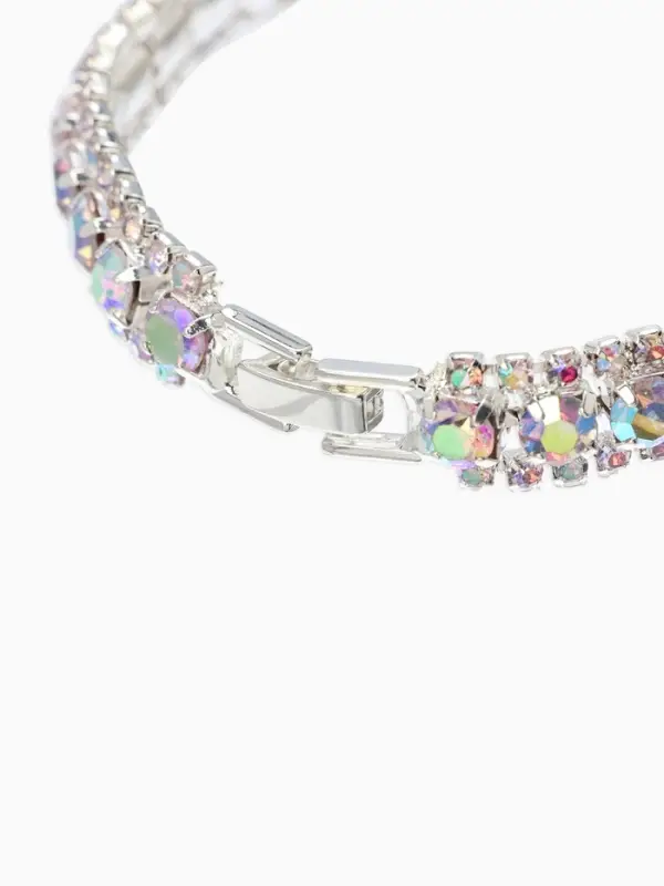 Браслет со стразами &laquo;Северное сияние. Змейка&raquo;, L=18 см, радужный в серебре