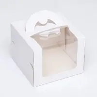 Коробка под бенто-торт с окном, белая, 16&times;16&times;12.5 см