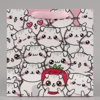Пакет подарочный ламинированный квадратный, упаковка, &laquo;Котики&raquo;, 22&times;22&times;11 см