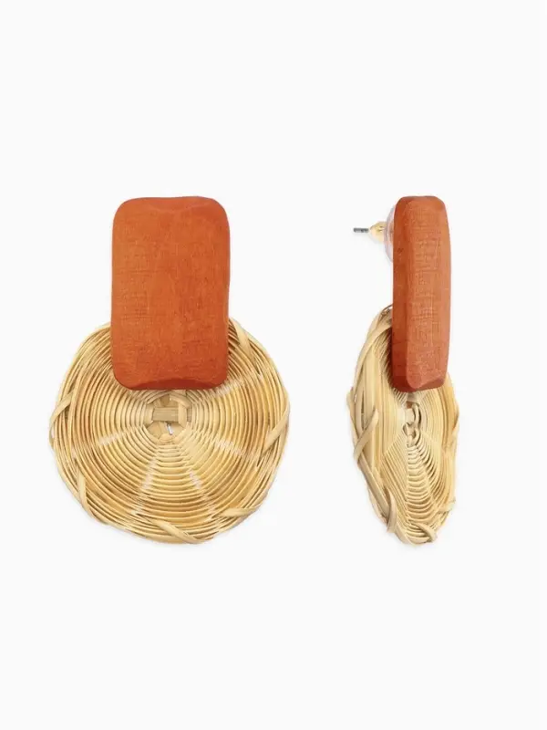 Серьги из дерева &laquo;Ваканда&raquo;, стиль, плетёный диск, бежево-коричневые