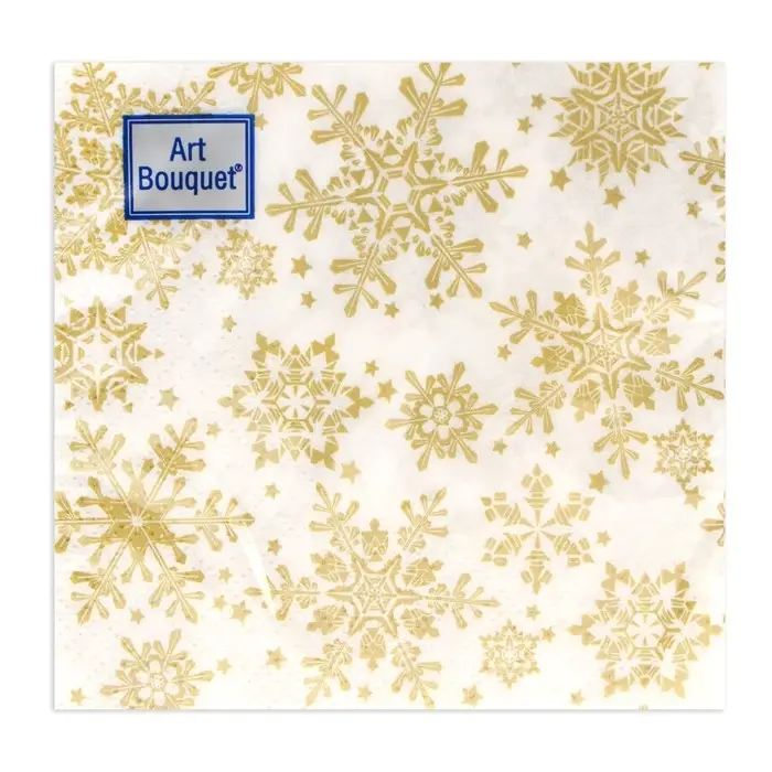 Салфетки новогодние бумажные Art Bouquet «Золотые снежинки», 2 слоя, 20х20 см, 30 шт. Салфетки новогодние бумажные Art Bouquet «Золотые снежинки», 2 слоя, 20х20 см, 30 шт.