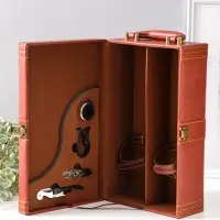 Шкатулка дерево, кожзам под 2 бутылки "Гладкая кожа" коричневая 4 предмета 34,5х20х12 см