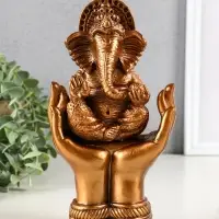 Фигура гипс "Ганеш в руках", высота 21см, бронза