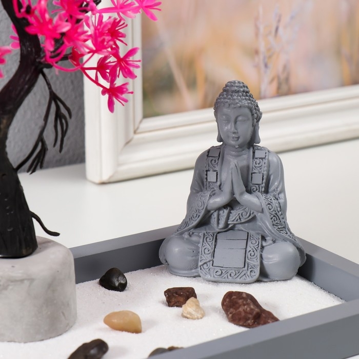 Сад Дзен  Сад Дзен "Будда медитирует у сакуры" песок+камни+аромапалочка+свеча32х13х22 см