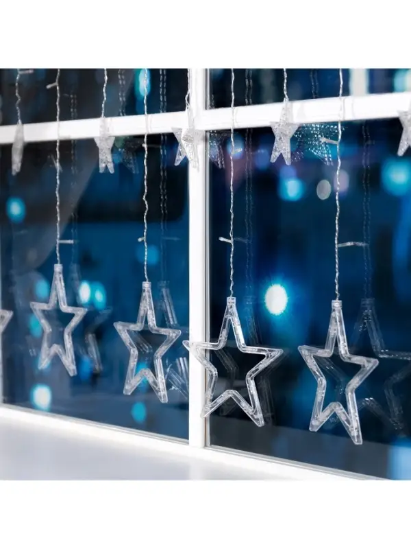 Гирлянда &laquo;Бахрома&raquo; 2.4&times;0.9 м с насадками &laquo;Звёзды&raquo;, IP20, прозрачная нить, 138 LED, свечение белое, 8 режимов, 220 В