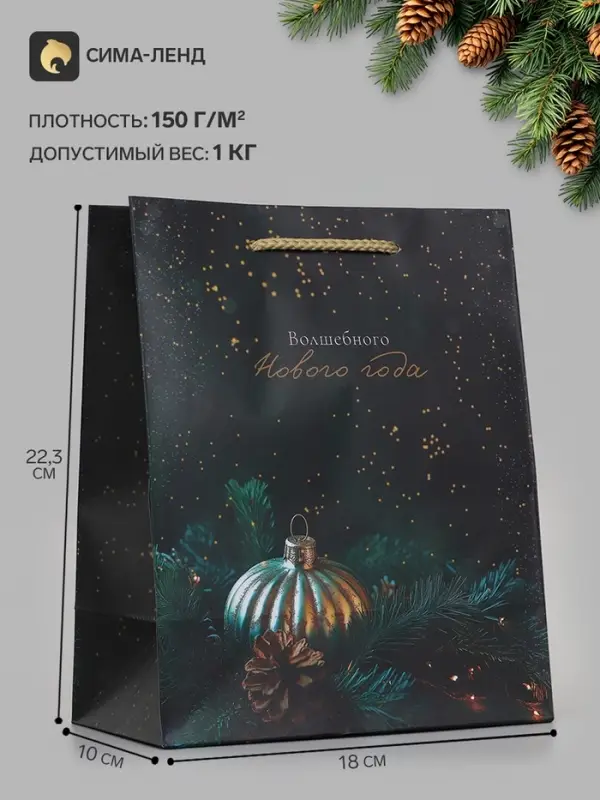 Пакет подарочный &laquo;Волшебного Нового года&raquo;, 18&times;10&times;22.3 см
