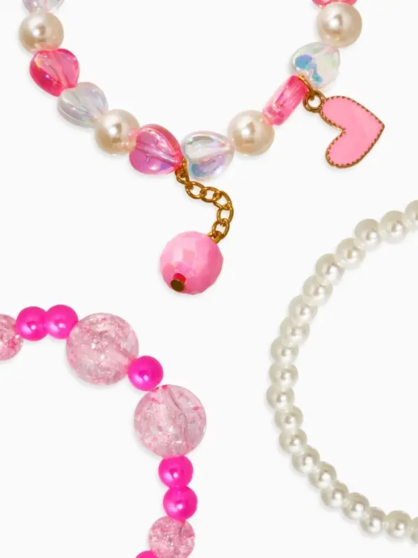 Браслет детский «Выбражулька», 3 шт. набор, сердце с подвеской, жемчуг, цветной Браслет детский «Выбражулька», 3 шт. набор, сердце с подвеской, жемчуг, цветной