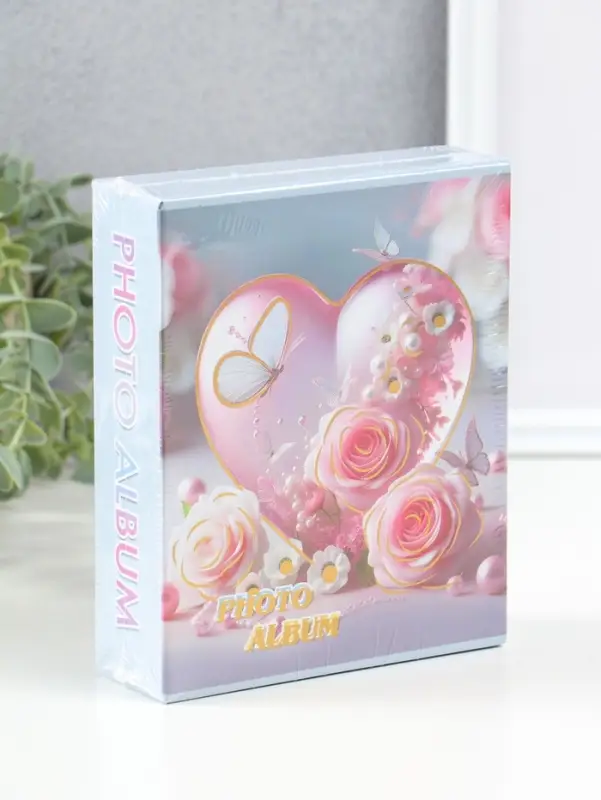 Фотоальбом на 40 фото 10х15 см "Сердце и бабочки с розами" в коробке 4,5х14х17 см