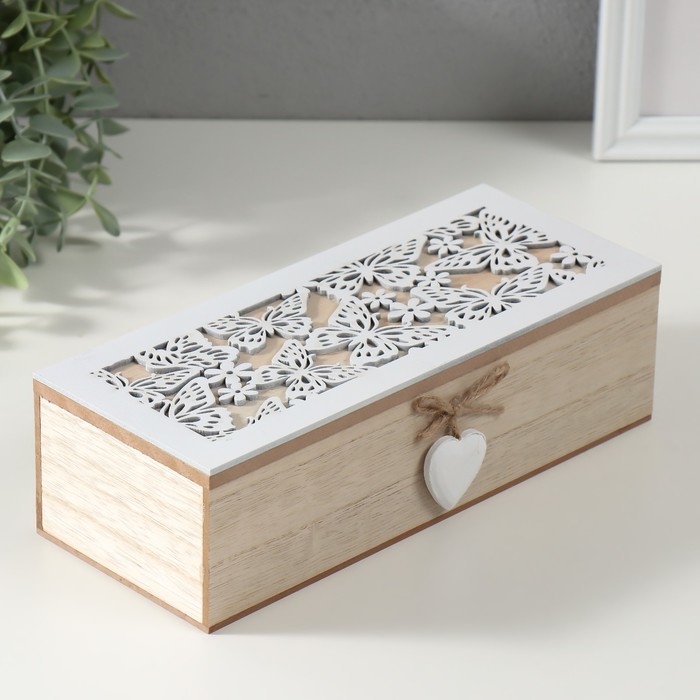 Шкатулка дерево 3 деления  Шкатулка дерево 3 деления "Бабочки и цветы" 9,7х24х7 см