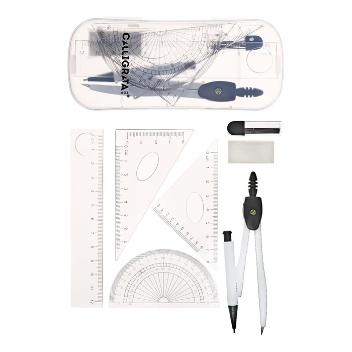 Циркуль металлический 120 мм в пластиковом пенале, с механическим карандашом, грифелями, ластиком, линейкой, 2 треугольниками и транспортиром Циркуль металлический 120 мм в пластиковом пенале, с механическим карандашом, грифелями, ластиком, линейкой, 2 треугольниками и транспортиром