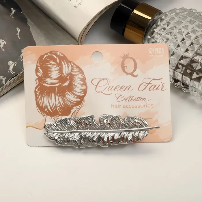 Зажим для волос "Либерти" перо, 7,5 см, серебро