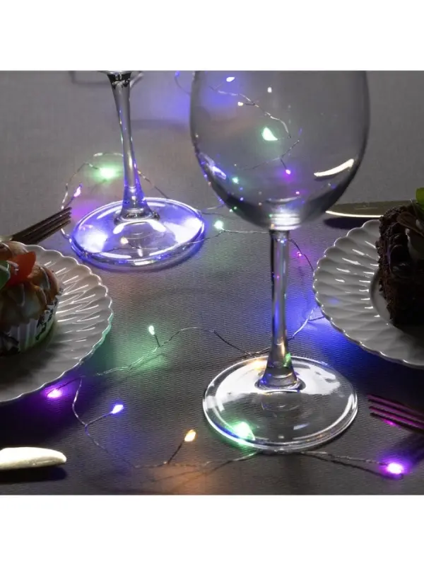 Гирлянда &laquo;Мишура&raquo; 1 м, роса, IP20, серебристая нить, 20 LED, от батареек CR2032&times;2, свечение мульти