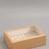 Упаковка под 12 капкейков с окном, крафт, 32,5 х 25,5 х 10 см