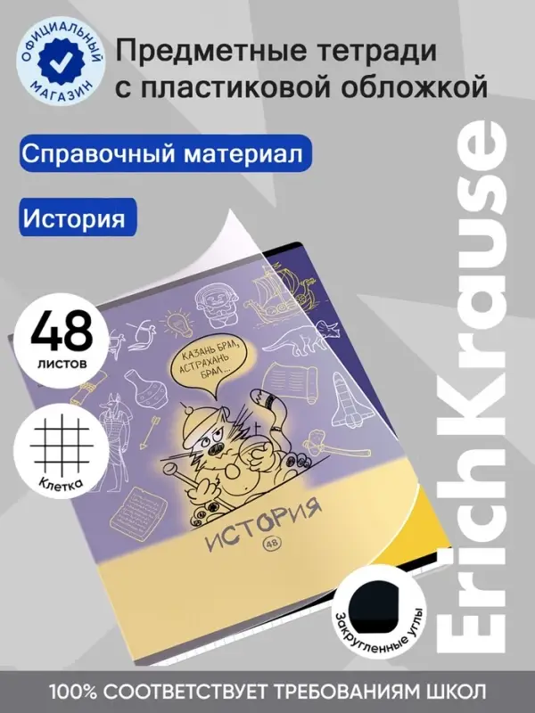 Тетрадь 48 листов в клетку &laquo;История: Котоформулы&raquo; ErichKrause, с пластиковой обложкой