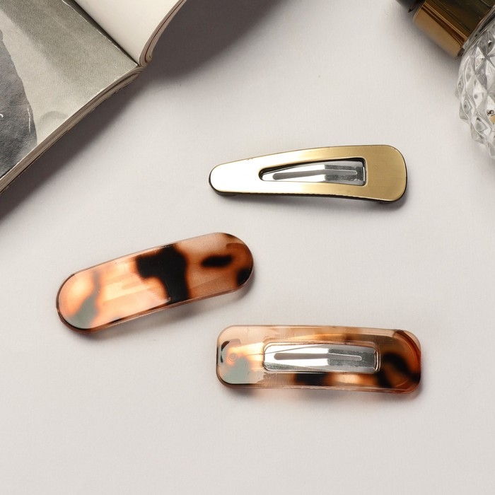 Невидимка для волос  Невидимка для волос "Беатрис" (набор 6 шт) пятнышки люкс, 5 см, золотисто-коричневый