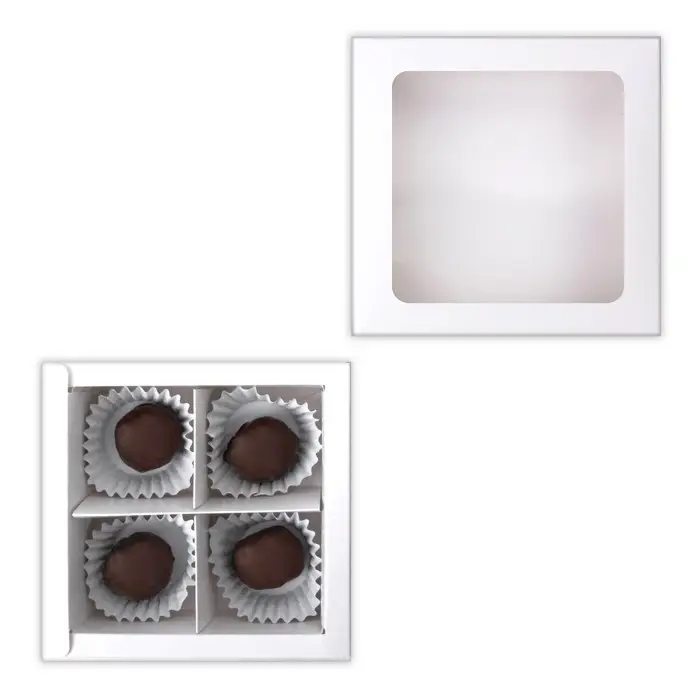 Коробка для 4 конфеты, с окном, целлюлоза белая,12.5×12.5×3.5 см Коробка для 4 конфеты, с окном, целлюлоза белая,12.5×12.5×3.5 см