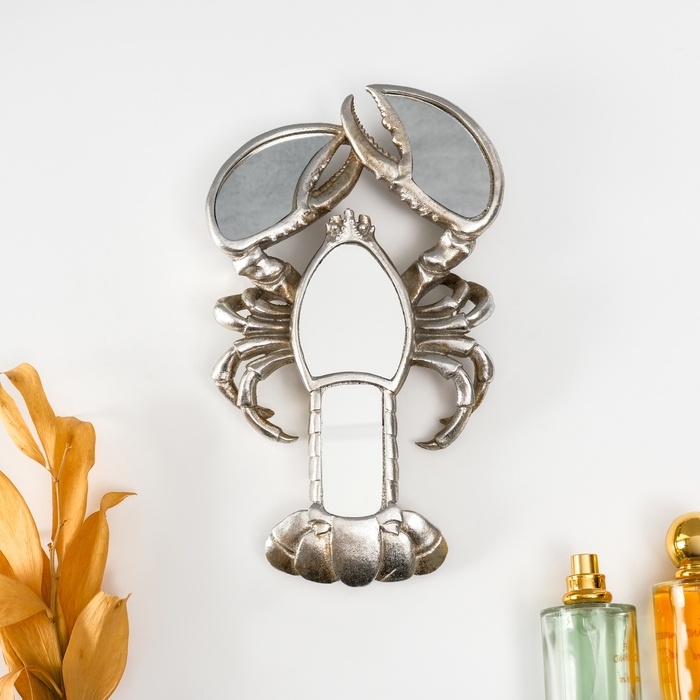 Панно интерьерное полистоун  Панно интерьерное полистоун "Зеркальный рак" серебро 14х3х25 см