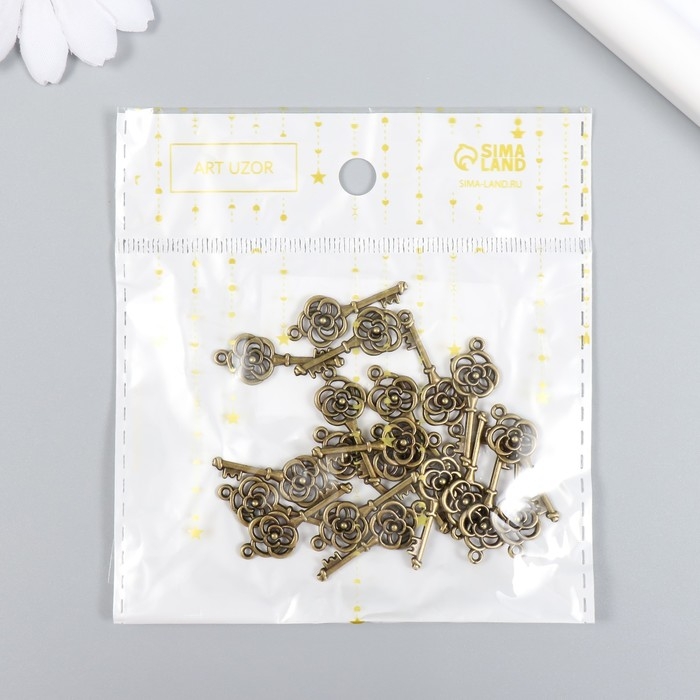 Декор для творчества металл Декор для творчества металл "Ключик с цветком" набор 20 шт бронза 1,1х2,7 см