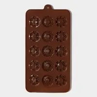 Форма для конфет и шоколада &laquo;Дольче&raquo;, силикон, 20&times;11&times;1.8 см, 15 ячеек, коричневая