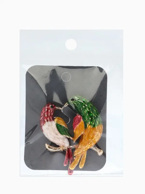 Брошь "Птицы парные", цветная в золоте