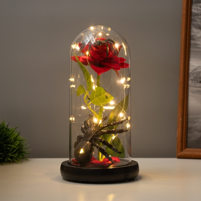 Светильник колба «Паук с розой» 1,5Вт, LED, 3xAAA, черный USB 11х11х21см Светильник колба «Паук с розой» 1,5Вт, LED, 3xAAA, черный USB 11х11х21см