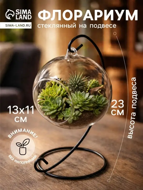 Флорариум &laquo;Сфера&raquo;, на подвесе, d отверстия 6 см, 23&times;13&times;11 см