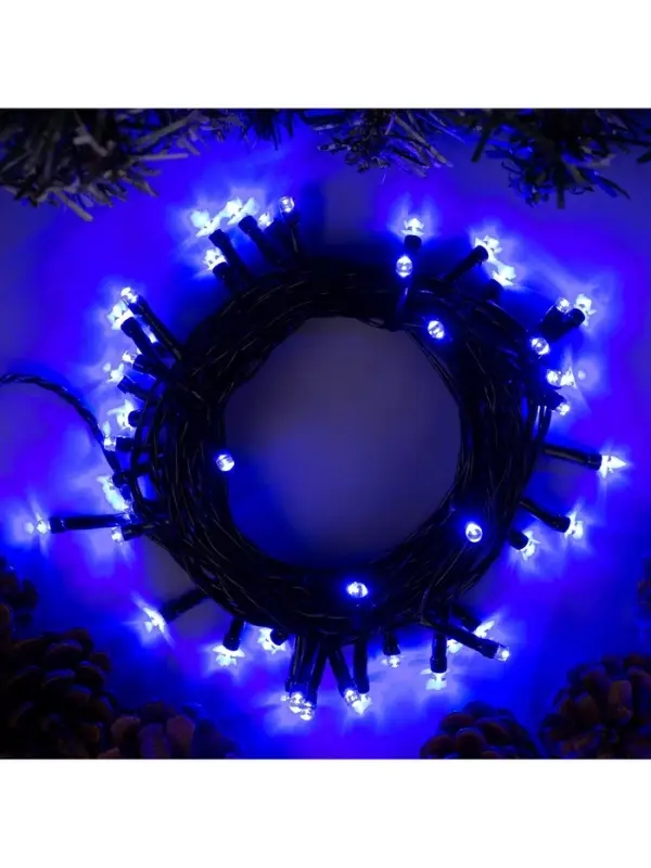 Гирлянда &laquo;Нить&raquo; 5 м, IP20, тёмная нить, 50 LED, свечение синее, 8 режимов, 220 В