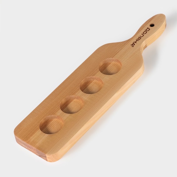 Доска для подачи с ручкой, 35×9×1,8 см, на 4 шота, диаметр ячеек 3,9 см,с пропиткой, берёза Доска для подачи с ручкой, 35×9×1,8 см, на 4 шота, диаметр ячеек 3,9 см,с пропиткой, берёза