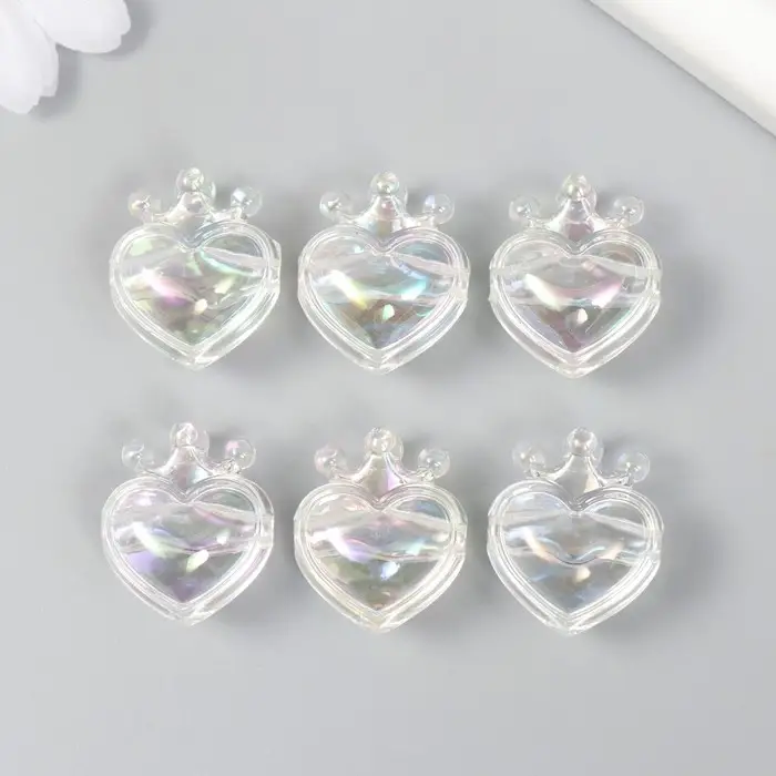 Бусина для рукоделия и плетения «Арт Узор. Сердечко с короной прозрачный перламутр», пластик, 2.1×1.4×2.5 см