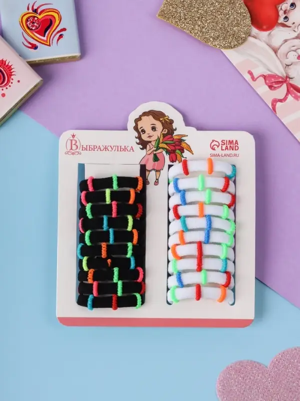 Резинки для волос «Аделия», набор 20 шт., колечки, 3 см, чёрно-белые Резинки для волос «Аделия», набор 20 шт., колечки, 3 см, чёрно-белые