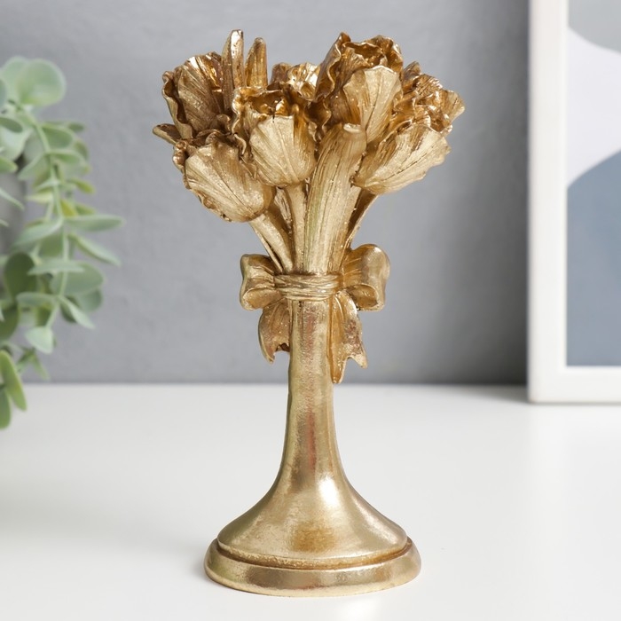 Подсвечник полистоун на 1 свечу Подсвечник полистоун на 1 свечу "Букет тюльпанов" золото 16х9,5х9,5 см