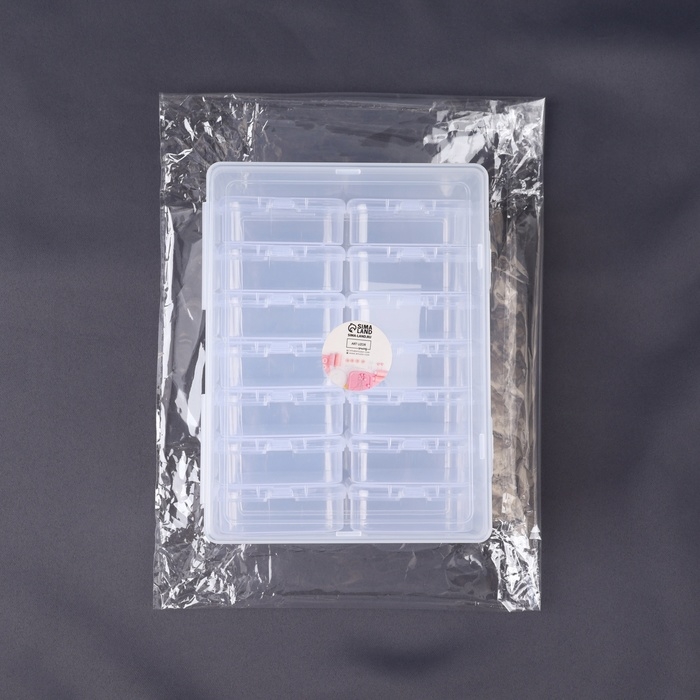 Набор коробочек для хранения мелочей, 14 шт, 5,5 × 5,5 × 2 см, в контейнере, 15,7 × 11,7 × 7,2 см, цвет прозрачный Набор коробочек для хранения мелочей, 14 шт, 5,5 × 5,5 × 2 см, в контейнере, 15,7 × 11,7 × 7,2 см, цвет прозрачный