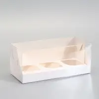 Коробка кондитерская складная под 3 капкейка, белая, 24&times;10&times;10 см
