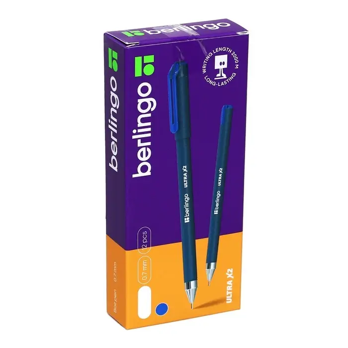 Ручка шариковая Berlingo. Ultra X2, синий стержень, игольчатый узел 0.7 мм, синий корпус
