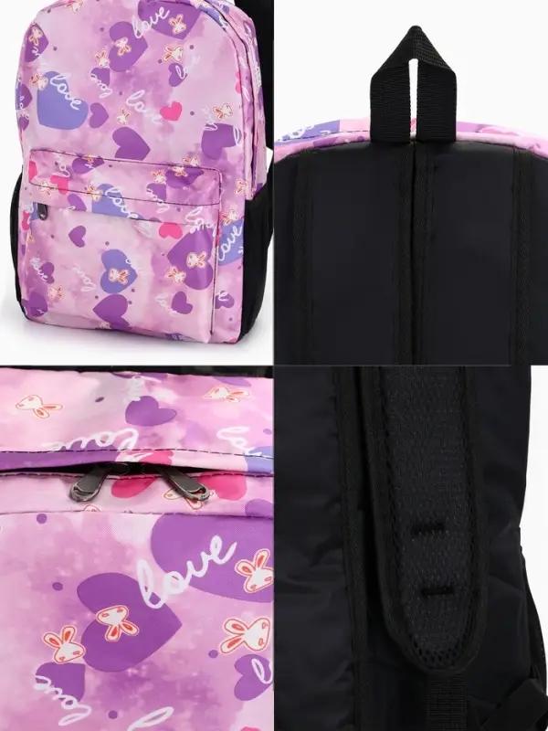 Рюкзак школьный на молнии, с карманами, с рисунком, размер 30&times;13&times;42 см, сиреневый