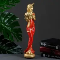 Фигура гипс &laquo;Девушка в шляпе и красном платье&raquo;, под бронзу, 8&times;10&times;39 см