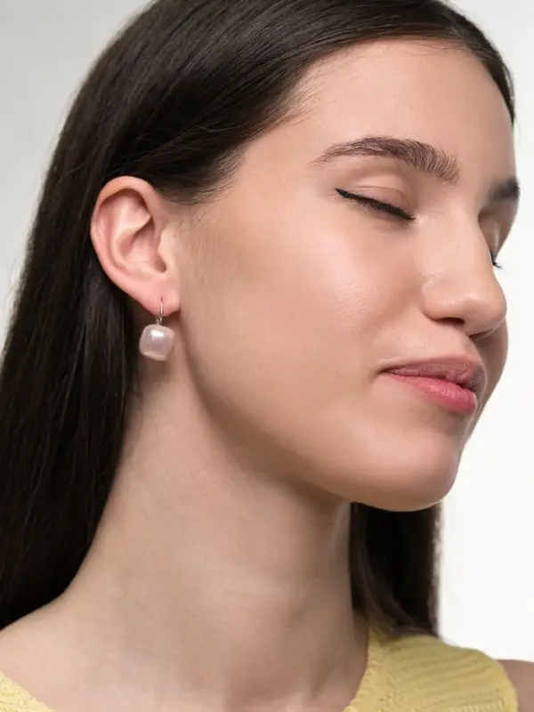 Серьги пластик &laquo;Майорика. Квадрат&raquo;, светло-розовые в серебре