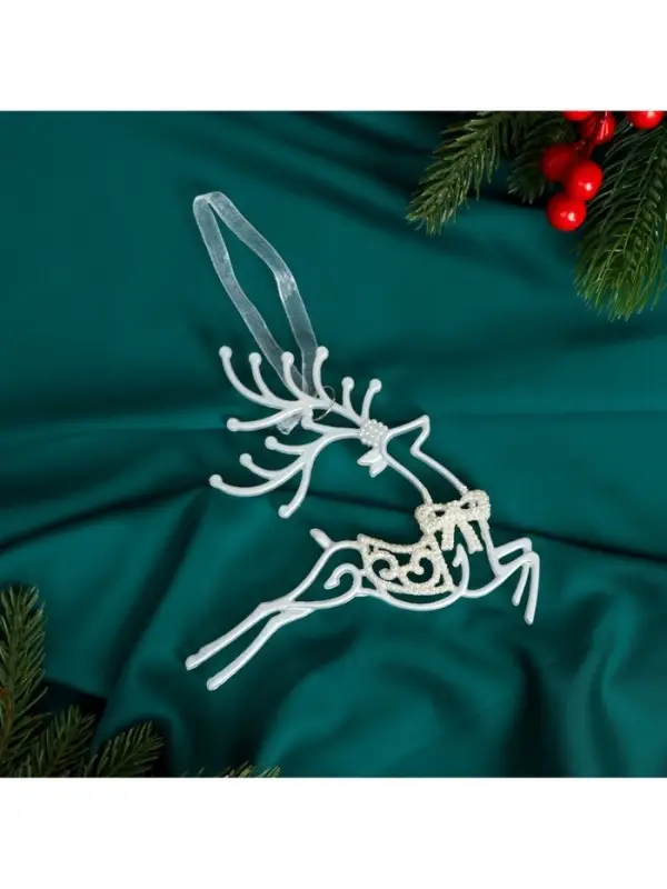 Ёлочная игрушка &laquo;Зимнее волшебство. Бегущий олень блеск&raquo;, 10&times;19 см, белый, МИКС